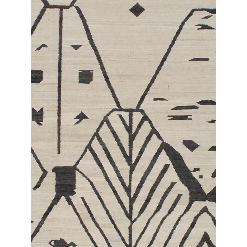 Flatweave Wool Geometric Area Rug in Beige