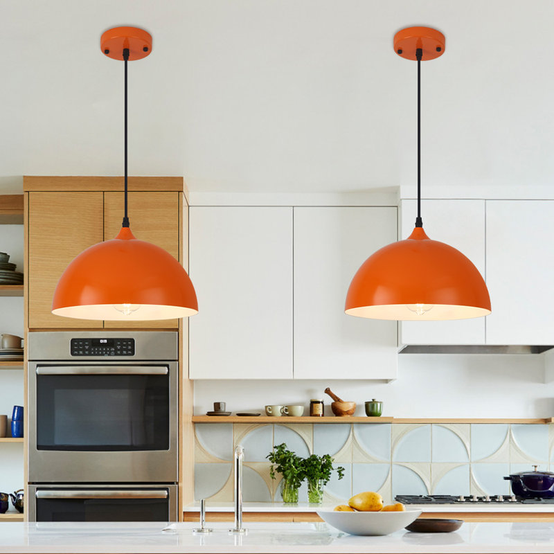 2- light 11.8inches Modern Orange Dome Single Pendant Light For Kitchen,Restaurant Room Aisle, Orange