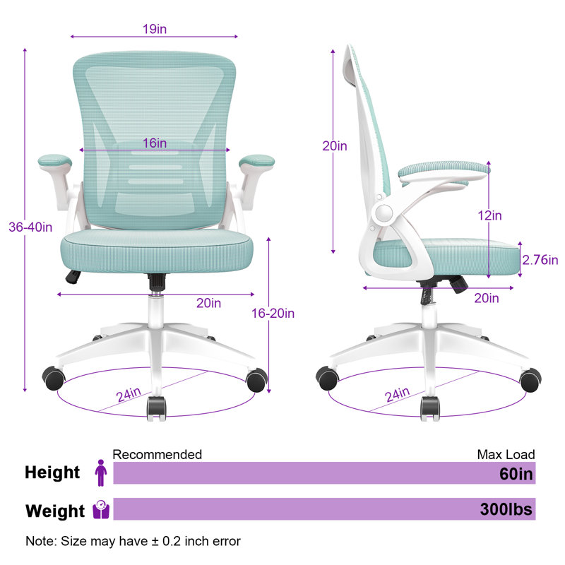 Norlene Ergonomic Breathable Mesh Office Chair With Flip-Up Armrest, Green
