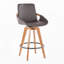 Tabouret de bar pivotant à hauteur fixe, en bambou en noyer et similicuir marron, avec repose-pieds ronds en métal noir, lot de 1