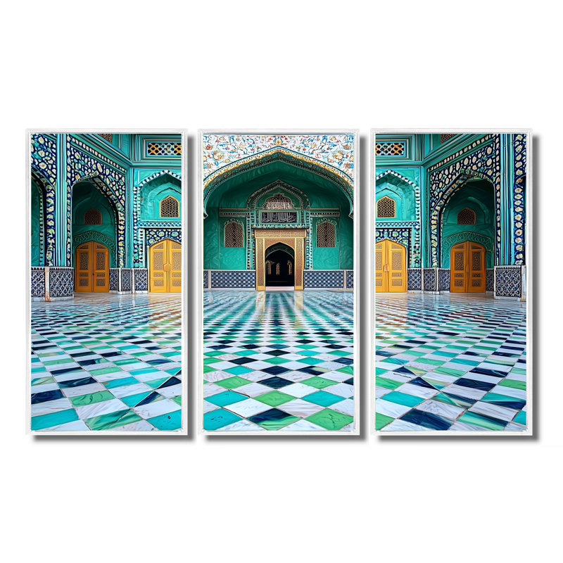 Ensemble de reproduction d'art mural paysage mosquée I, «Soufi Shrine Lahore Pakistan Mosque», H 32 po x l 48 po, Blanc