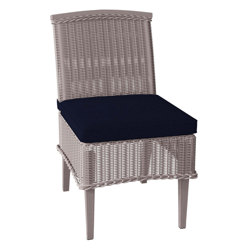 Astoria Patio Dining Side Chair with Cushions, Oyster, Welt, Linen Navy