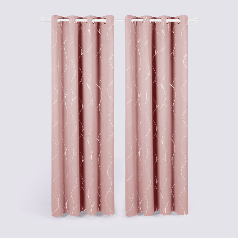 Seligman Wave Foil Printed Room Darkening Thermal Curtains, Width 168 x Drop 138 cm, Pink