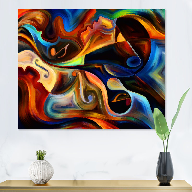 «Blue Orange and Yellow Dynamics on Black», reproduction sur toile, Toile tendue, H 30 po x l 40 po