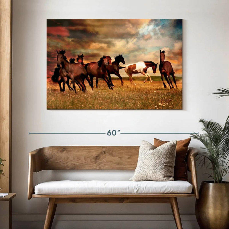 Brampt, chevaux sauvages dans la prairie, H 32 po x l 48 po