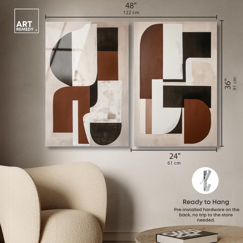«Neutral Luxe Boho Art», ensemble de 2 panneaux imprimés sur acrylique , H 36 po x l 48 po
