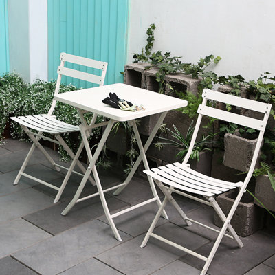 Foldable Patio Bistro - 3 Pieces, White. Metal, Rust Resistance. Outdoor Living Spaces And Rustproof. Ideal For