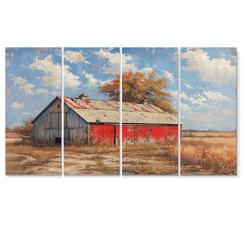«Red Gray Summer Barn Breeze» - ensemble d'art mural grange, H 28 po x l 48 po