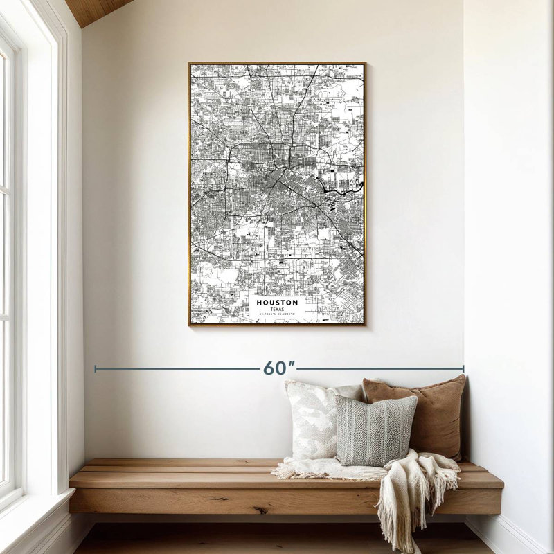 Carte blanche de Houston au Texas, Cadre flottant doré, 29 po x 43 po