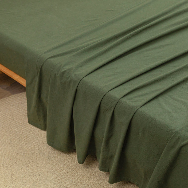 BESTOUCH Flat Sheet 100% Washed Cotton Linen Feel Lightweight, Queen Flat Sheet, Olive Green