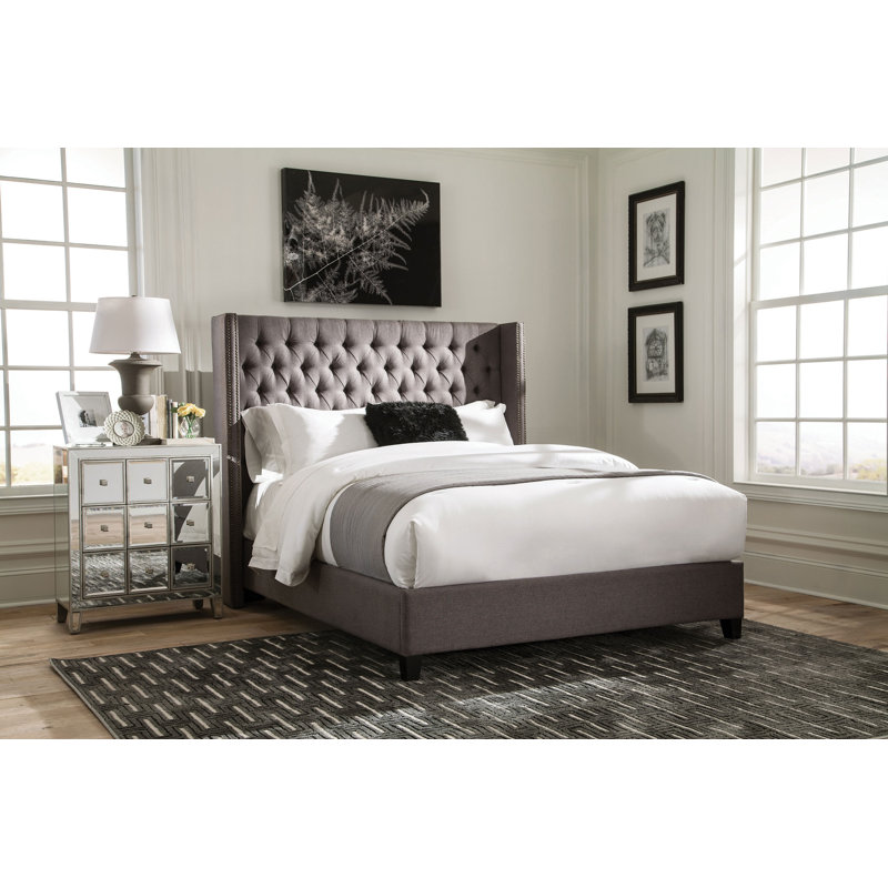 Lit tapissier standard Watson, Double, Gris