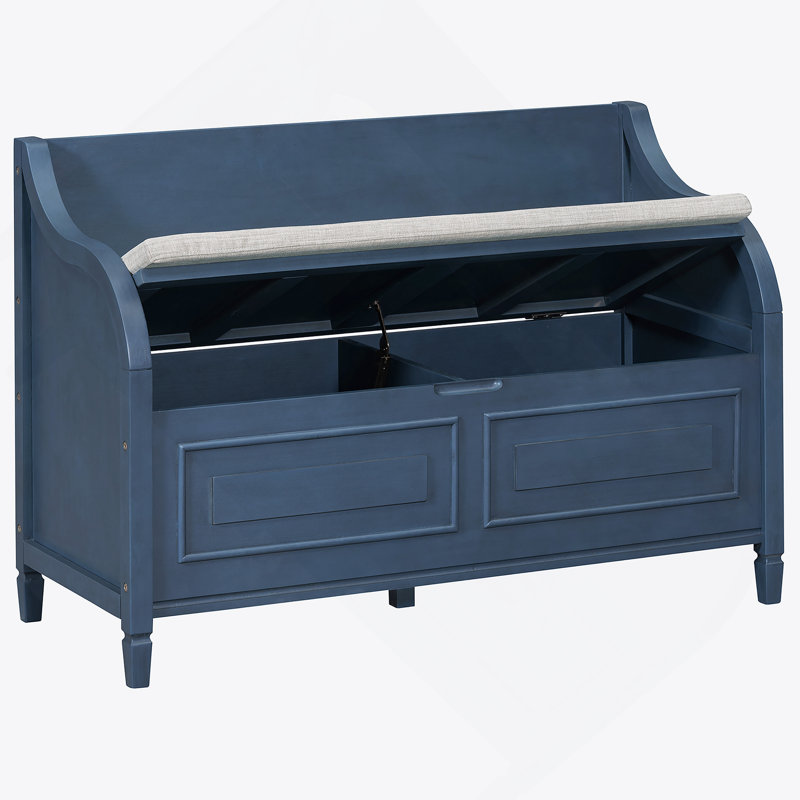 Alecsandra Fabric Upholstered Storage Bench, Antique Navy