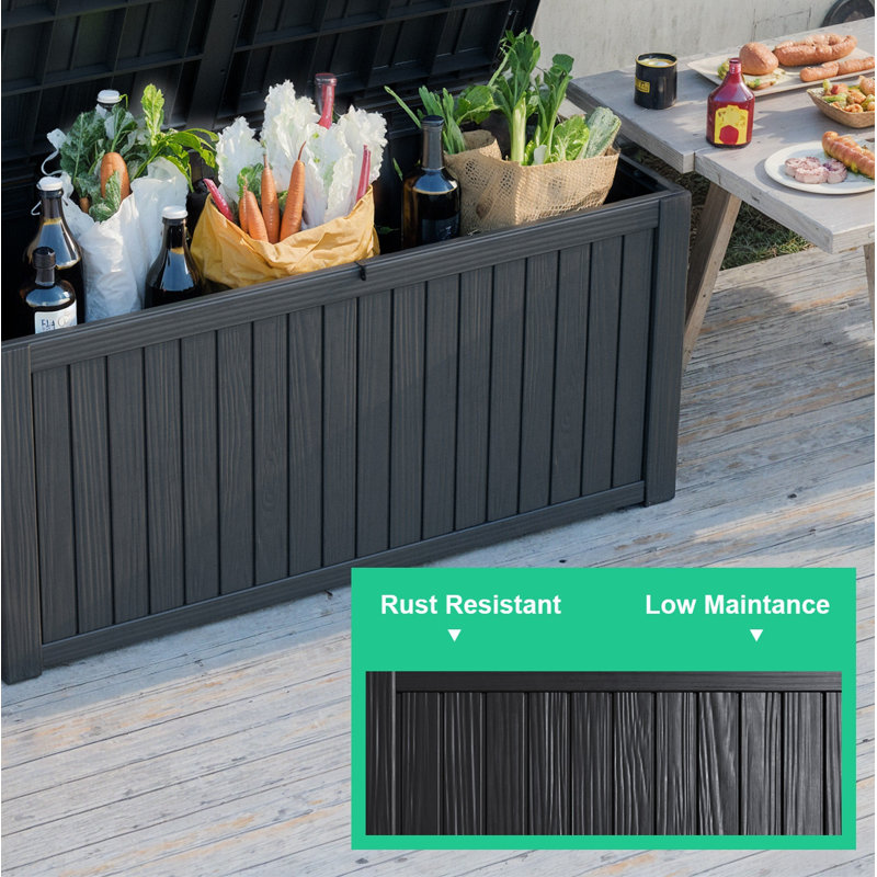 Outdoor Storage Box, 180 Gallon Deck Box, Waterproof And Uv Resistant Large Resin Storage Bin, Black