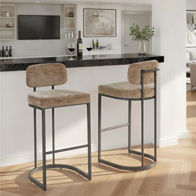 Erma Mid-Back 30" Fixed-Height Bar Stools (Set of 2), Black, Brown