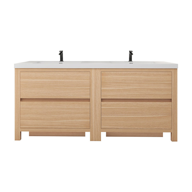 Beyerville 70.9'' Double Bathroom Vanity with Acrylic Top, Light Oak