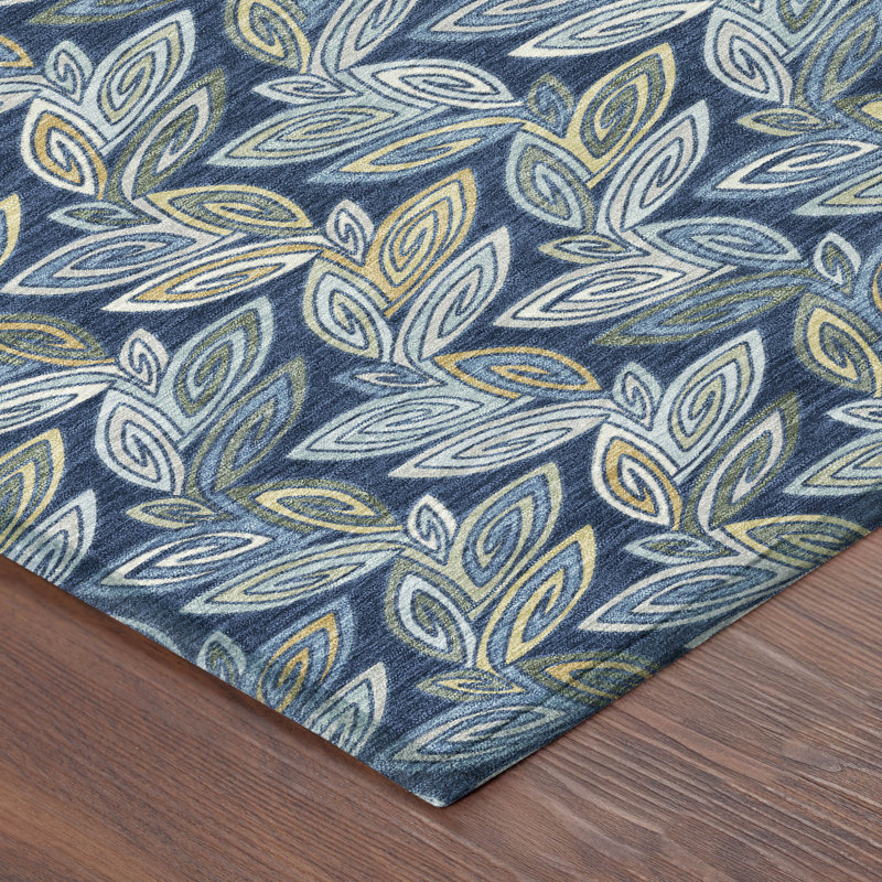 Machine Washable Indoor/Outdoor Chantille ACN2557 Botanical Rug, 8' x 10', Navy