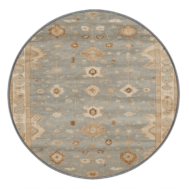 Tapis gris Afyon lavable à la machine, Rond 3 pi