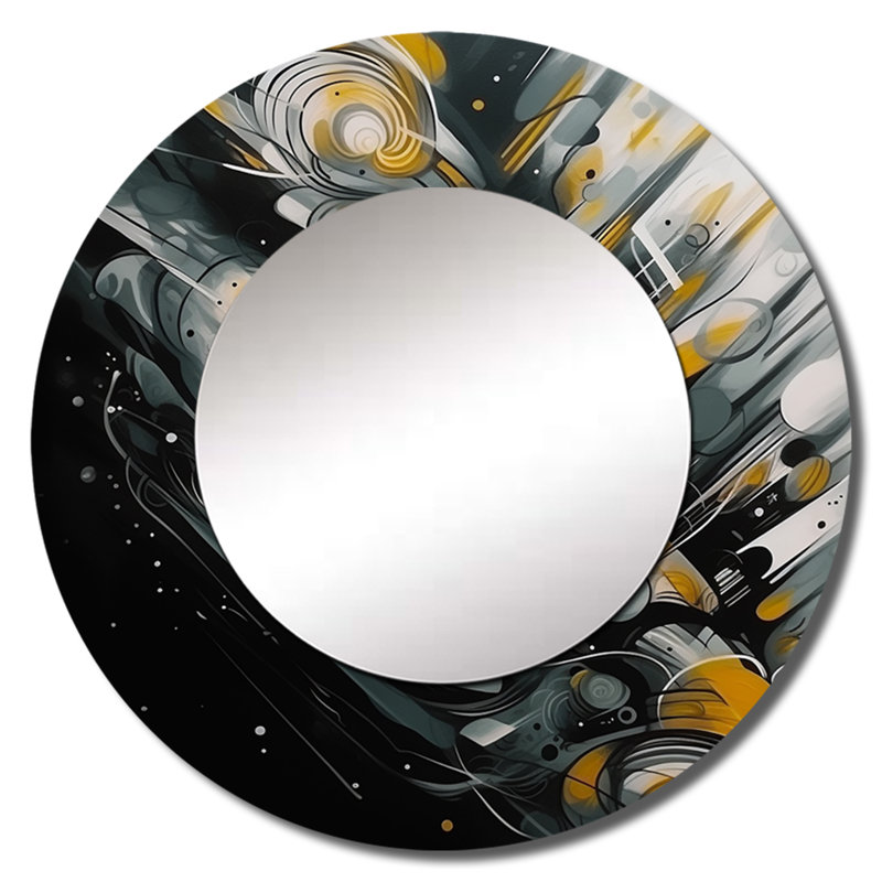 Soble gris et jaune infini géométrie II - miroir mural géométrique unique, miroir rond gris, impression d'art en métal