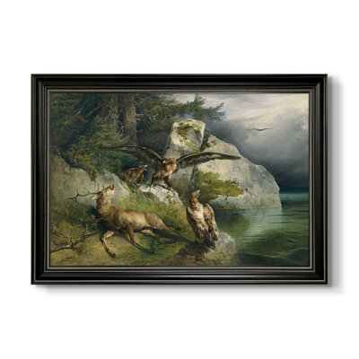Eagles and Diving Stag on a Lakeshore, 1836 - Frederic Gauermann - Toile encadrée sur mesure
