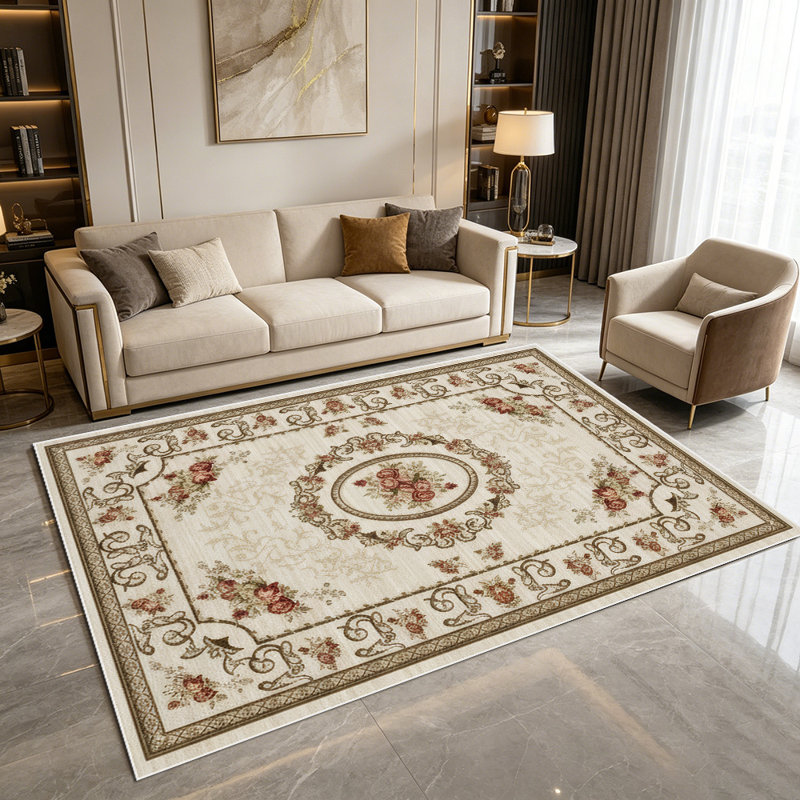 1PC Vintage Rose Floral European Ornate Scrollwork area rugs for Living Room, Soft and Comfortable, Suitable for all seasons, easy-to-maintain, machine washable Indoor floor mat, Under Table Farmhouse suitable for dining room, bedroom, kitchen,