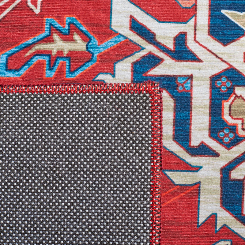 Tapis oriental rouge / bleu Sonia, Carré 6 pi
