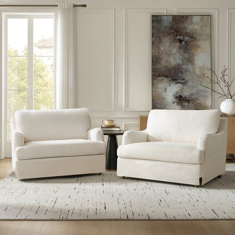 Chaise parsons surdimensionnée avec accoudoirs uniques Terren, Ivoire ivoire
