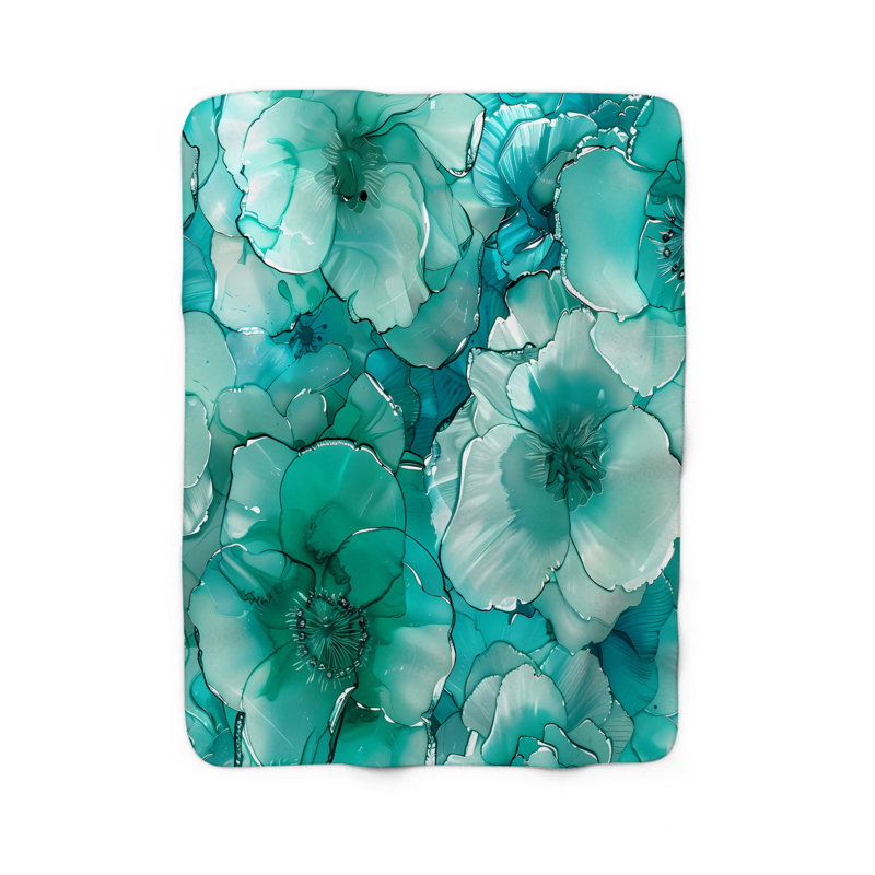 Tranquil Teal Blooms - 1 pièce Sherpa Premium, Grand lit
