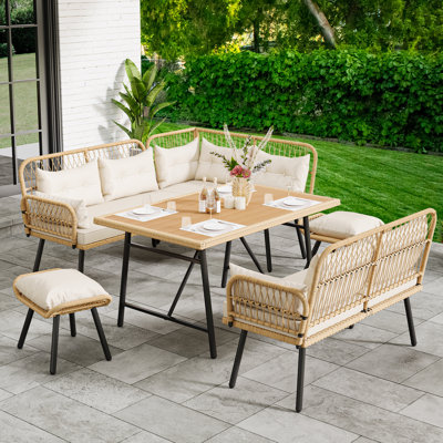 Outdoor Patio Wicker L-Shaped Furniture Set All-Weather Rattan Conversation Sofa