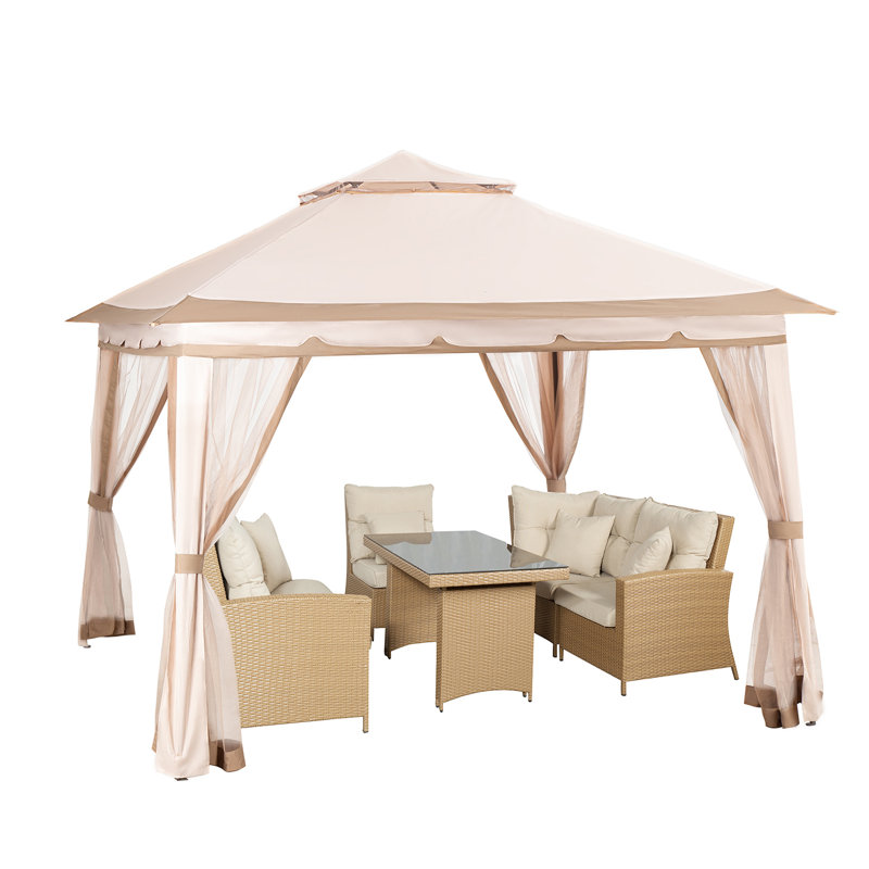 11 ft. x 11 ft. Beige Metal Frame Patio Gazebo