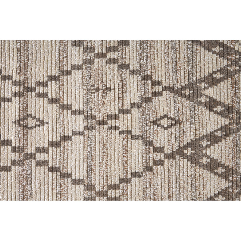 Masham Geometric Hand-Knotted Wool/Cotton Stone Area Rug, Rectangle 9'6" x 13'6"