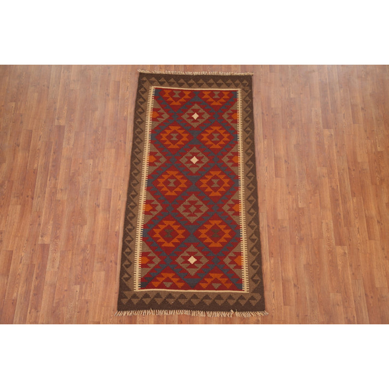 Reversible Wool Kilim Oriental Runner Rug 3x7