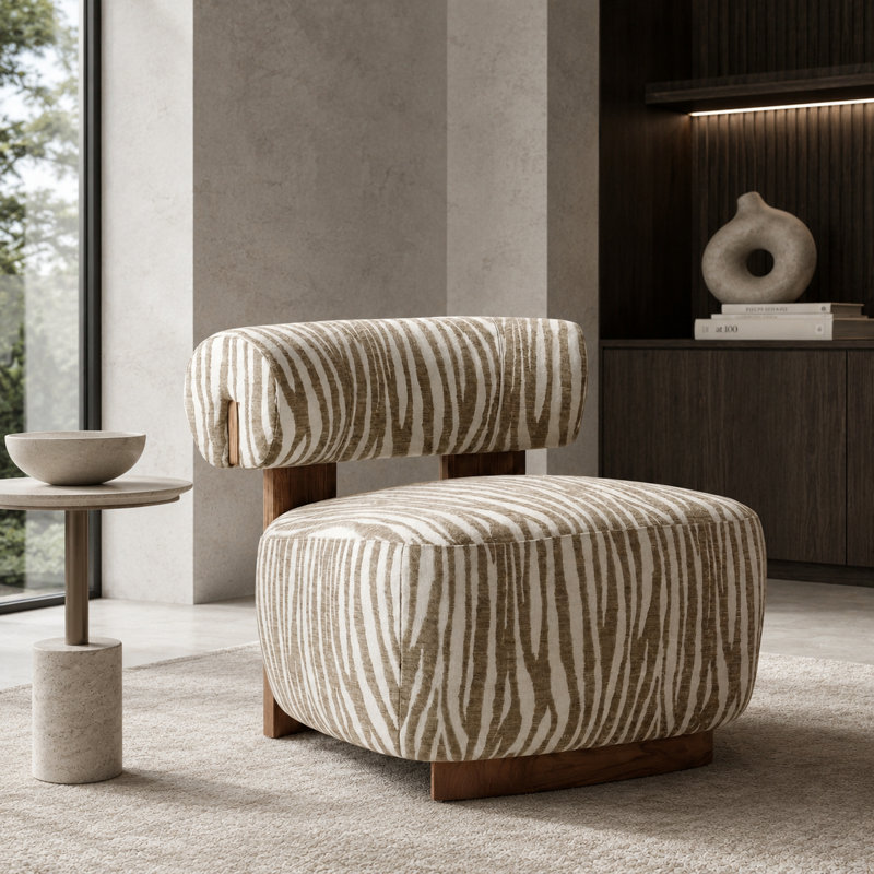 Fauteuil d'appoint 30 po à rayures zébrées, chenille, beige, Beige