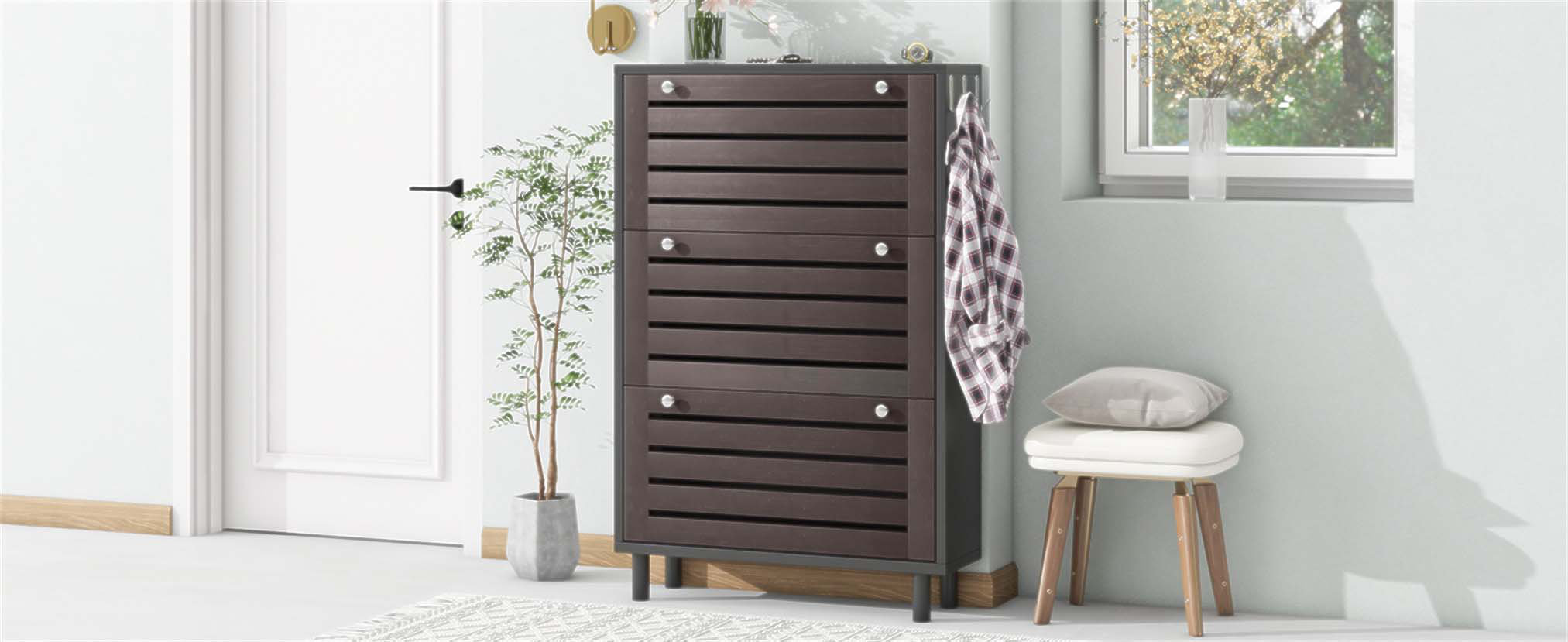 Wrought Studio Minimalist Slim Shoe Cabinet with Hanging Hooks, Slits ...