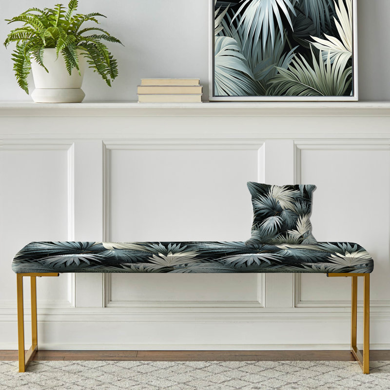 Monochrome Mirage Tropical Pattern I - Tropical Upholstered Gold Bench