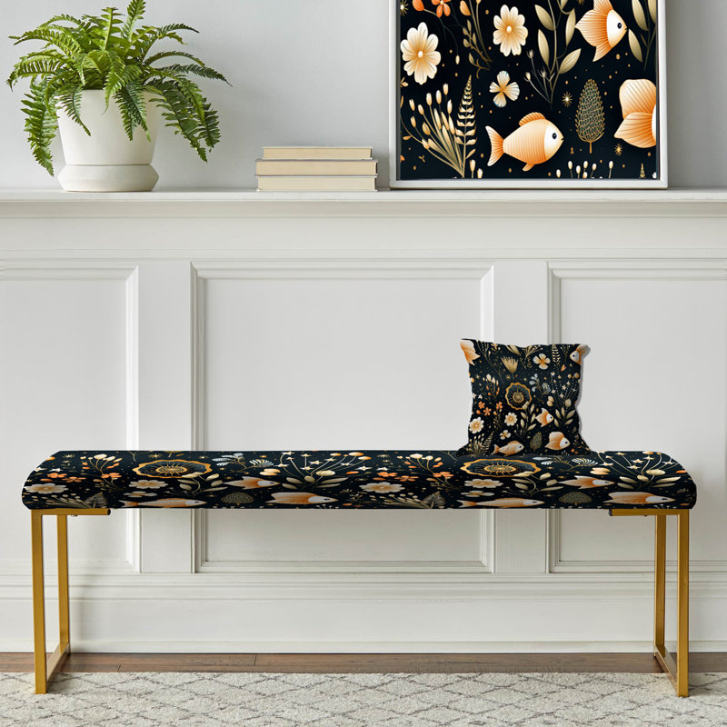 Seaside Sealife Symphony Coastal Pattern - Coastal Upholstered Gold Bench