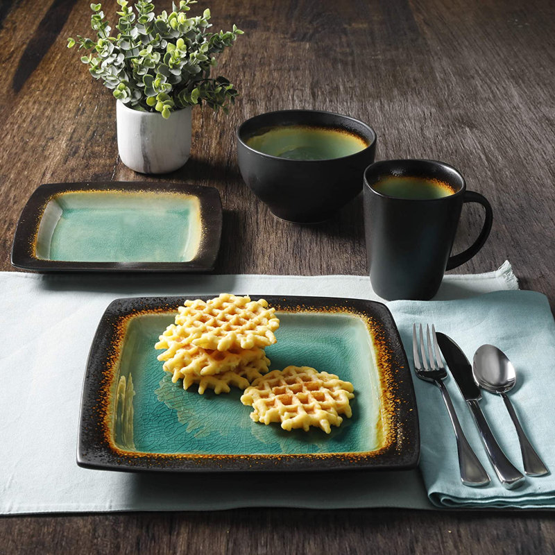 Service de table 16 pièces, service pour 4 Gibson Ocean Paradise, Vert / noir