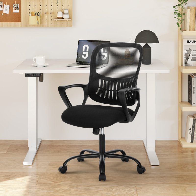 Ensemble de bureau à domicile et de chaise, bureau debout réglable moderne avec chaise ergonomique en filet, Blanc/Noir