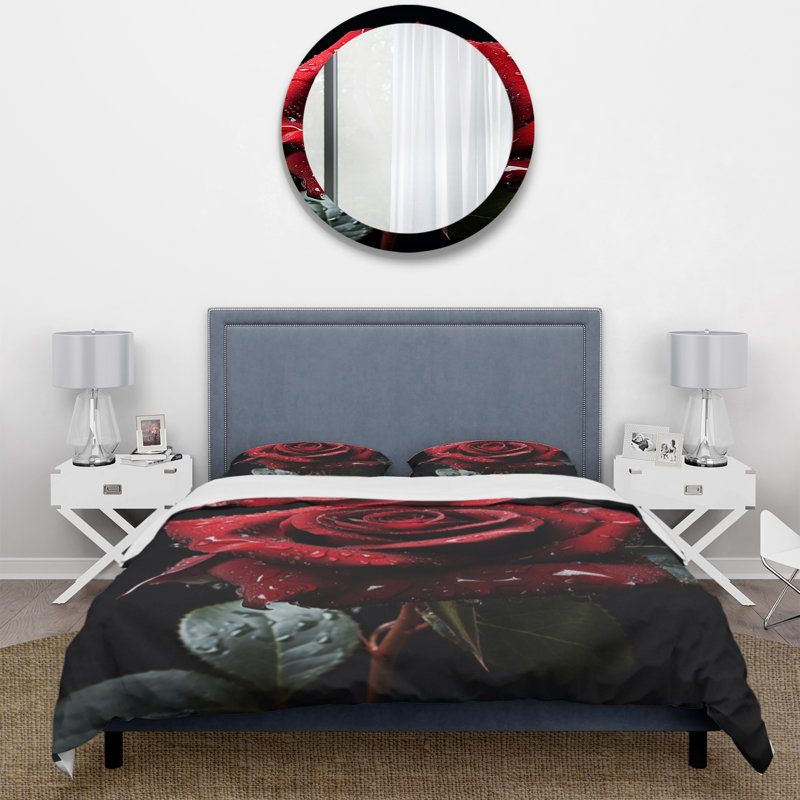 Ensemble de housse de couette en microfibre / polyester rouge / noir / rose Elegance I