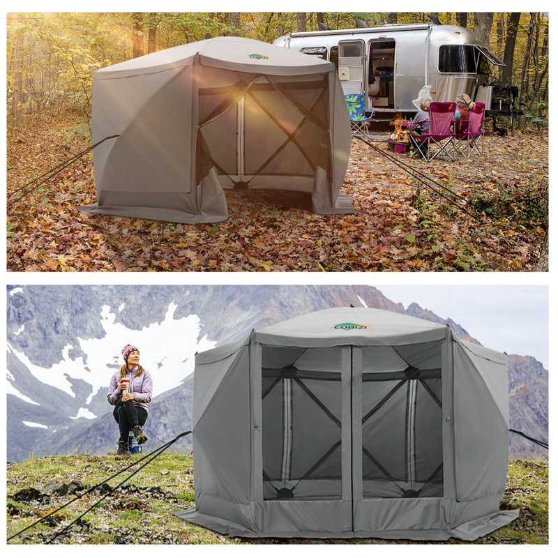 12x12ft Pop up Gazebo Screen House Tent with Sidewalls, Grey