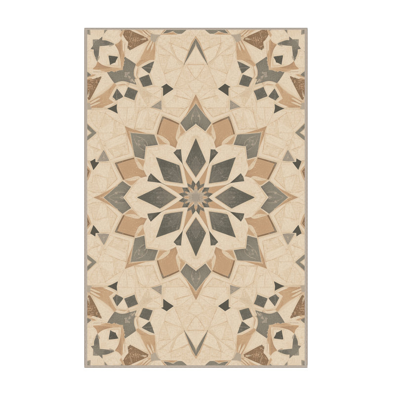 Tapis moelleux moelleux et moelleux d'inspiration mondiale en beige - reliure beige, 7 x 9