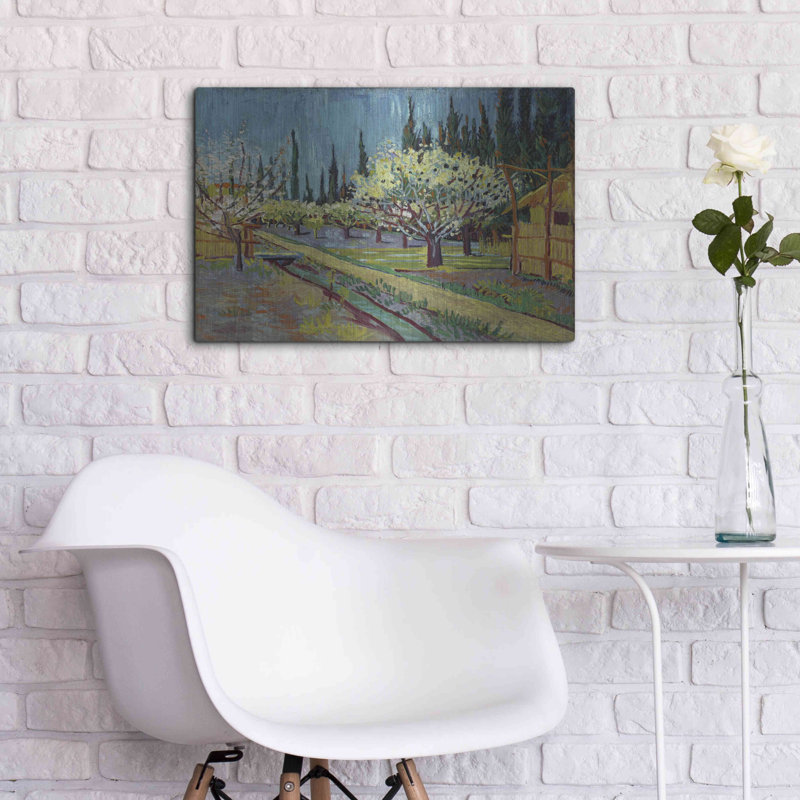 Art mural en métal «Orchard Bordered By Cypresses» par Vincent Van Gogh, H 16 po x l 24 po