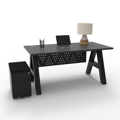 Serenity Modern A-Frame Executive Writing Office Desk, with Modesty and Cushion Top Mobile Storage, 60x30, Charcoal Strand Top