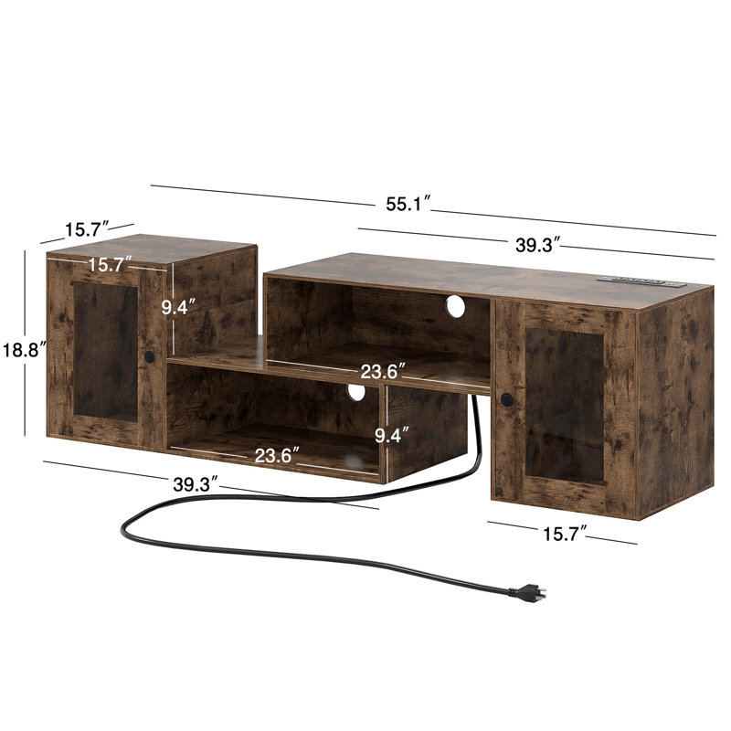 Mauna Modern Brown TV Stand for 65 Inch TV with LED Lights and Power Outlet, Flexible Layout Entertainment Center with Storage Cabinets, DIY Combination Media Console for Living Room, Bedroom, Gaming Room