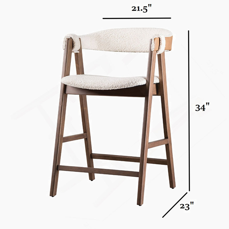 Tabouret de comptoir 2 pièces Mid-Century moderne avec siège rembourré et dossier courbé, finition noyer et beige pour plus de confort et de style