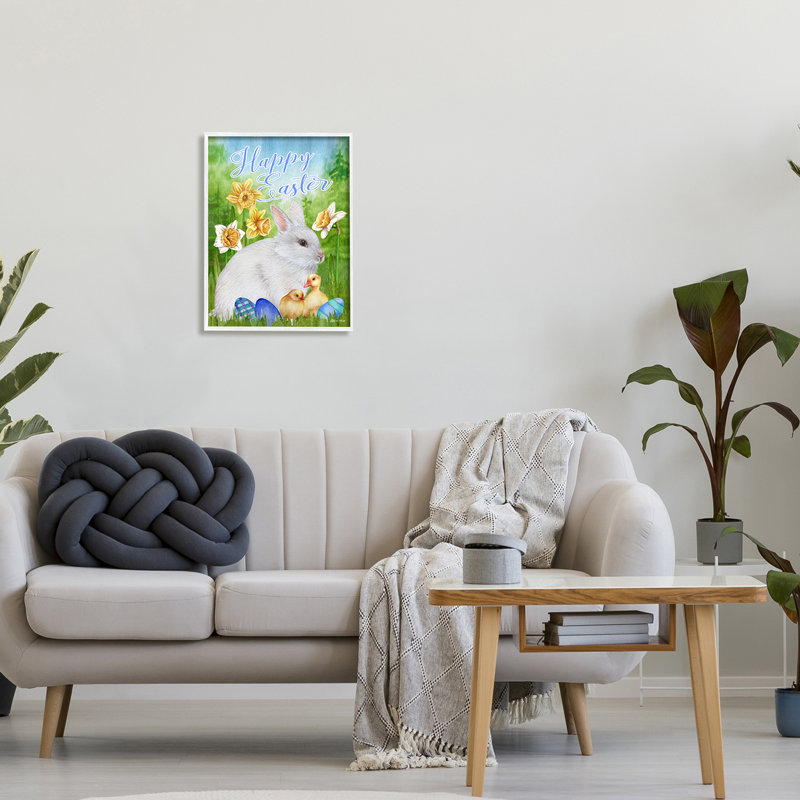 Joyeuses Pâques, lapin de printemps, phrase Ba ChicksSheri H, Giclée encadrée blanc bord de mer, H 16 po x l 20 po