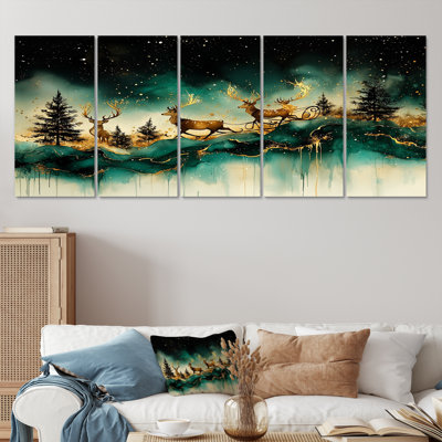 Christmas Reindeer Sleigh Ride Fun - Christmas Santa Deer Canvas Art Set