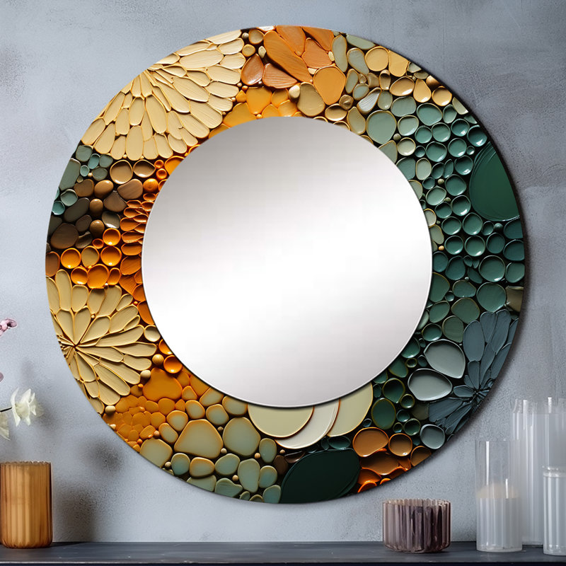 Hardedge Art Earthy Euphony VI - miroir à peinture à bord rigide, miroir mural décoratif rond moderne, impression d'art en métal