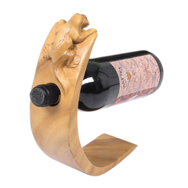 Decklan Solid Wood Tabletop Wine Bottle Rack in Black, Natural