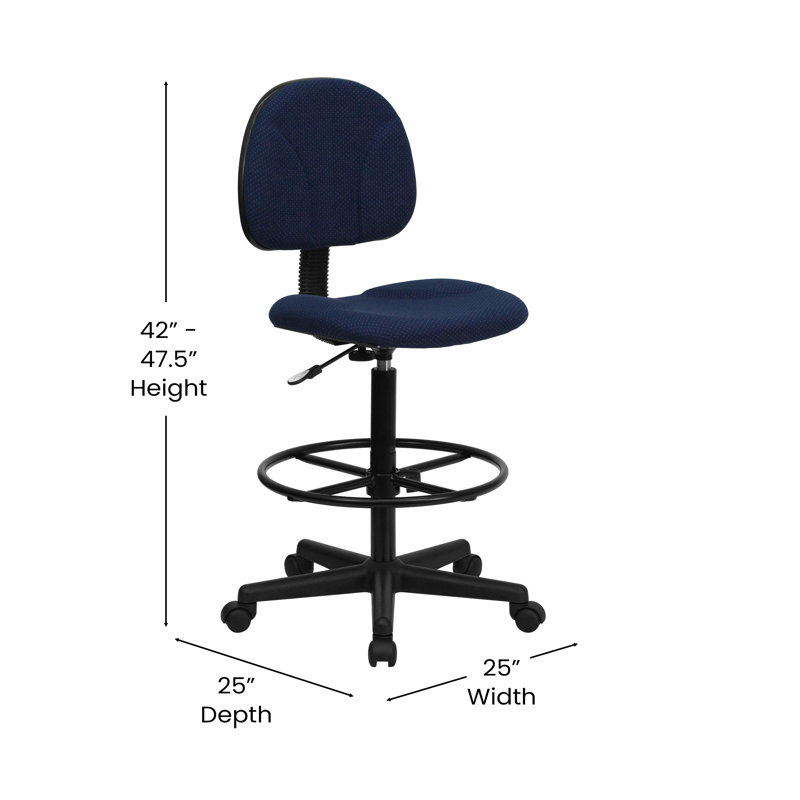 Navy Blue Fabric Swivel Drafting Chair with Adjustable Foot Ring