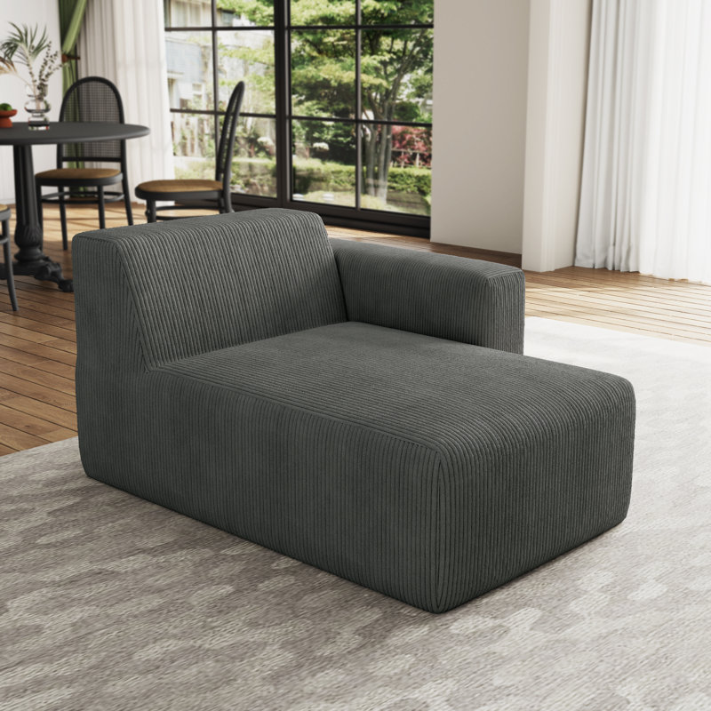Upholstered Chaise Lounge, Grey, Right Hand Facing